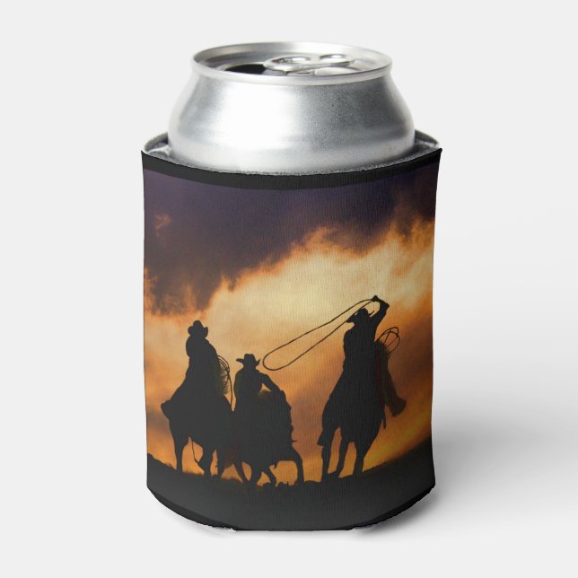 Cowboy Roping in the Sunset Rodeo Cozy Can Cooler (Can Front)