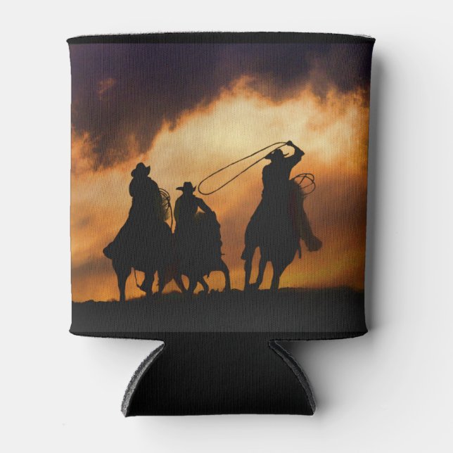 Cowboy Roping in the Sunset Rodeo Kooize Can Cooler (Front)