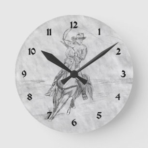 Cowboy Roping Round Clock