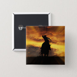 Cowboy Roping Sunset Steer and Horse  Cool Button