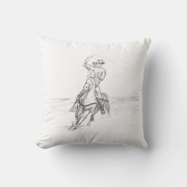 Cowboy Roping Throw Pillow (Front)