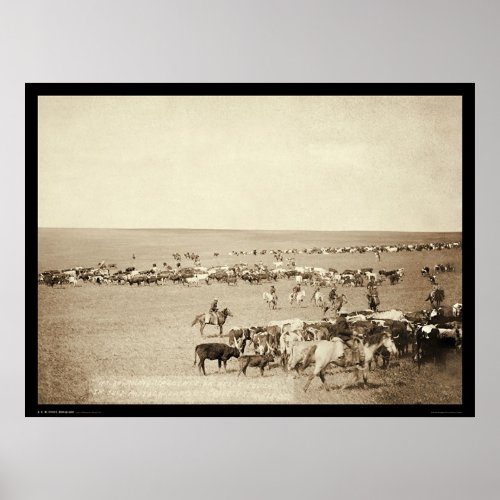 Cowboy Round_Up at Belle Fouche SD 1887 Poster