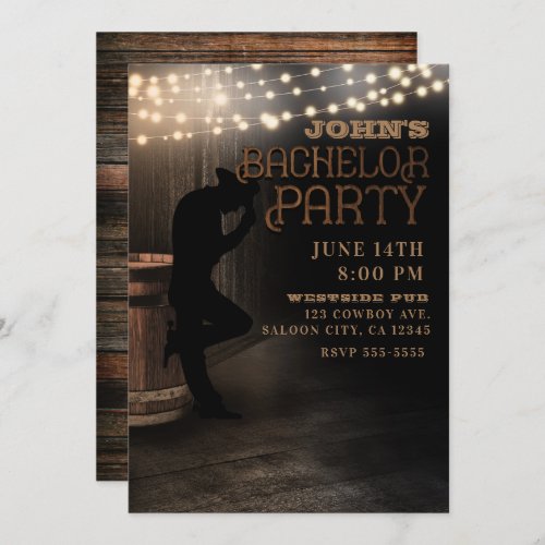 Cowboy Rustic Country Saloon Pub Bachelor Party Invitation