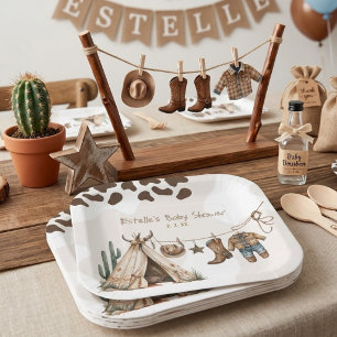 Cowboy rustic elegant Western desert baby shower Paper Plates