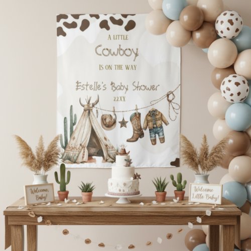 Cowboy rustic howdy Western watercolor baby shower Tapestry