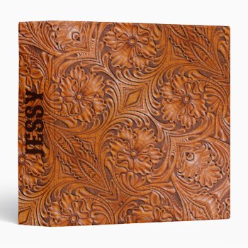 Cowboy Rustic Western Country Tooled Leather Print 3 Ring Binder by WhenWestMeetEast at Zazzle