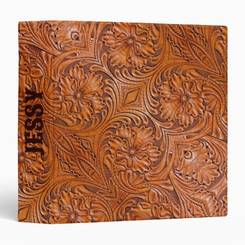 Cowboy Rustic western country tooled leather print 3 Ring Binder