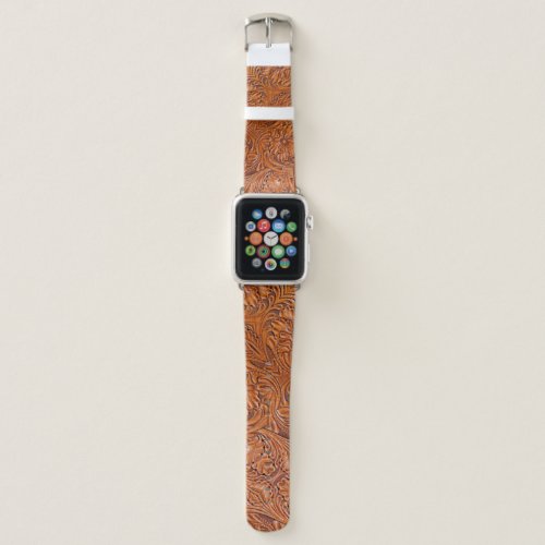 Cowboy Rustic western country tooled leather print Apple Watch Band