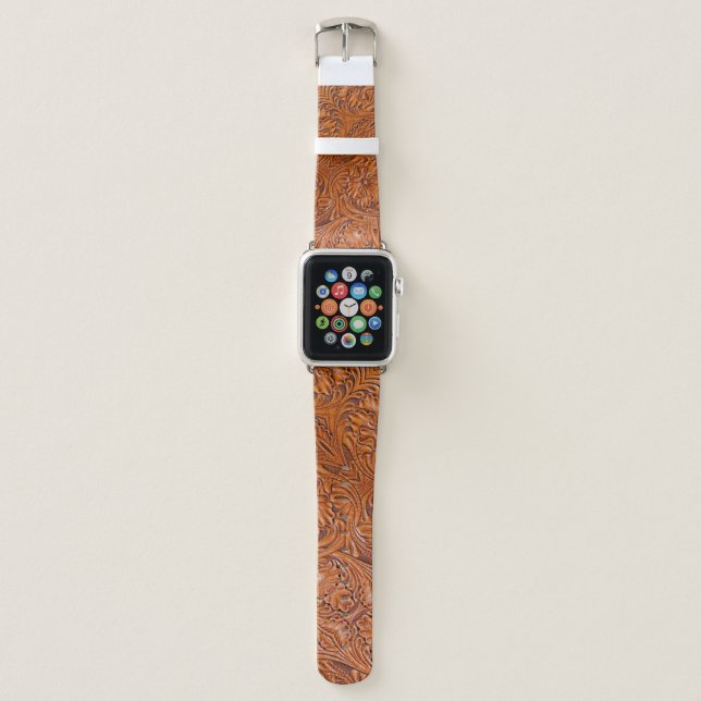 Cowboy Rustic western country tooled leather print Apple Watch Band (Front)