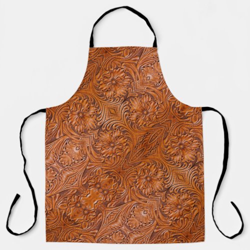 Cowboy Rustic western country tooled leather print Apron