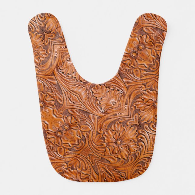 Cowboy Rustic western country tooled leather print Baby Bib (Front)