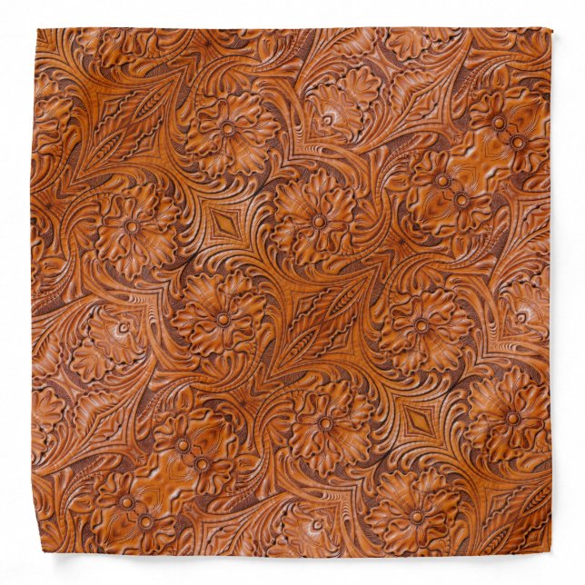 Cowboy Rustic western country tooled leather print Bandana (Front)