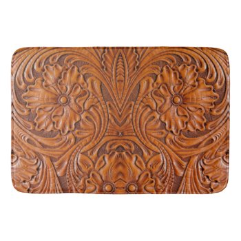 Cowboy Rustic Western Country Tooled Leather Print Bath Mat by WhenWestMeetEast at Zazzle