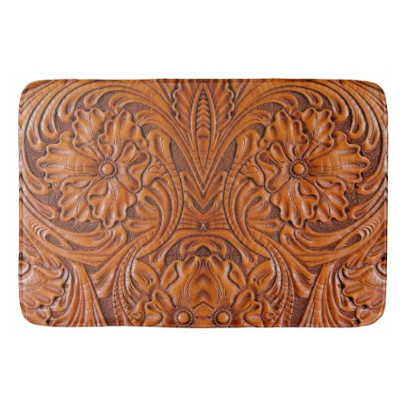 Cowboy Rustic Western Country Tooled Leather Print Bath Mat