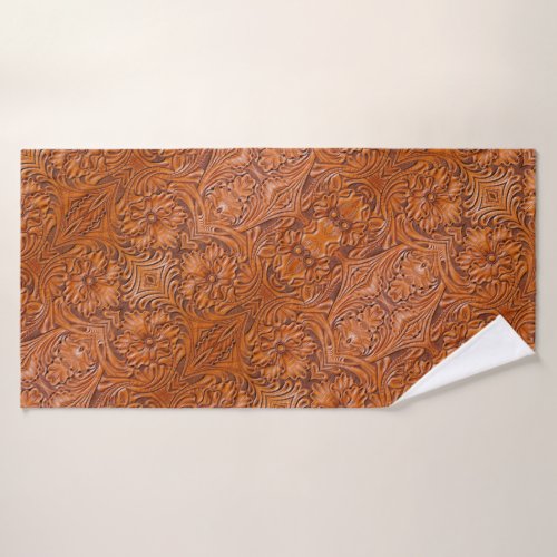 Cowboy Rustic western country tooled leather print Bath Towel