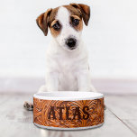 Cowboy Rustic western country tooled leather print Bowl<br><div class="desc">Rustic western country pattern tooled leather print dog food bowl. Cowboy decor accessories.</div>
