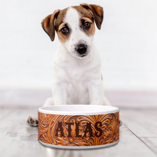 Cowboy Rustic western country tooled leather print Bowl