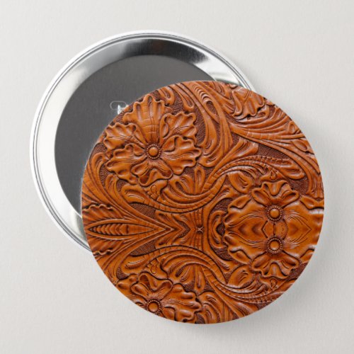 Cowboy Rustic western country tooled leather print Button