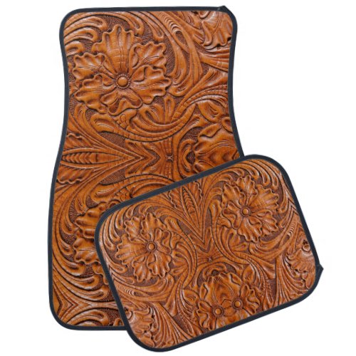 Cowboy Rustic western country tooled leather print Car Floor Mat