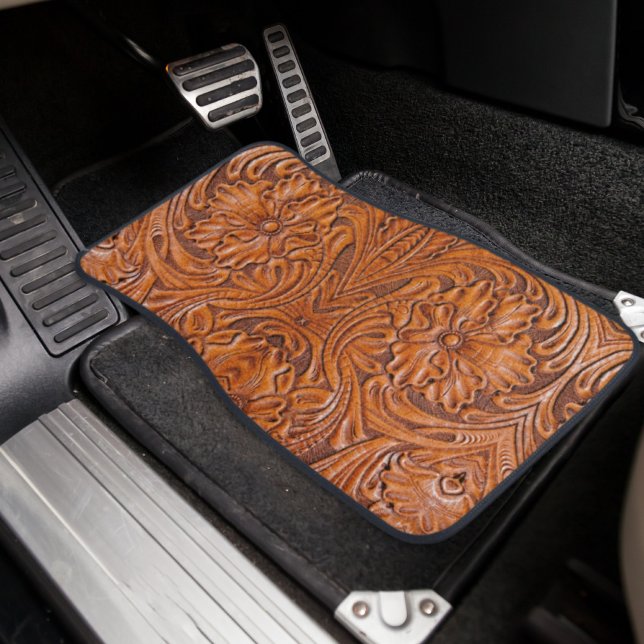Cowboy Rustic western country tooled leather print Car Floor Mat (Creator Uploaded)