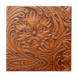 Cowboy Rustic Western Country Tooled Leather Print Ceramic Tile at Zazzle