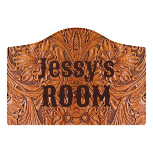 Cowboy Rustic western country tooled leather print Door Sign