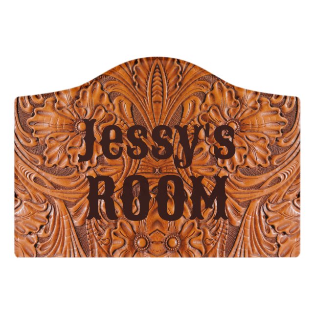 Cowboy Rustic western country tooled leather print Door Sign (Small Crest Front)