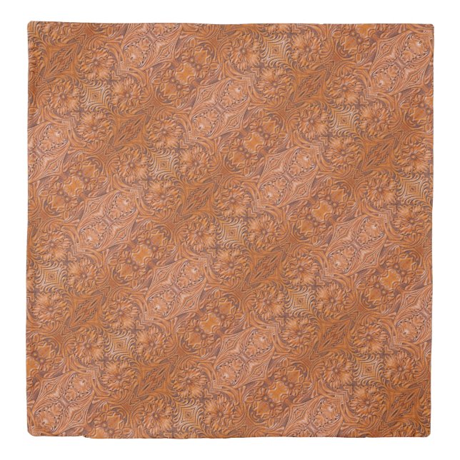 Cowboy Rustic western country tooled leather print Duvet Cover (Front)