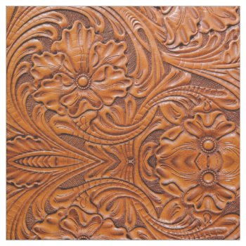 Cowboy Rustic Western Country Tooled Leather Print Fabric by WhenWestMeetEast at Zazzle