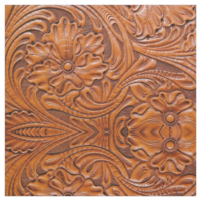 Cowboy Rustic western country tooled leather print Fabric (Swatch)