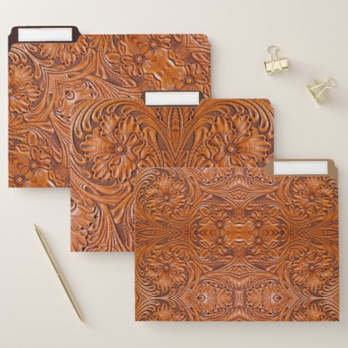 Cowboy Rustic western country tooled leather print File Folder