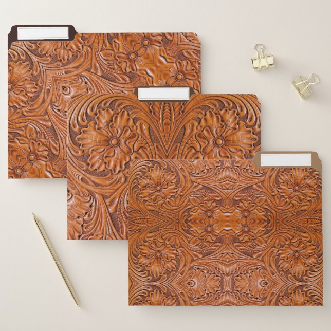 Cowboy Rustic western country tooled leather print File Folder (Set)