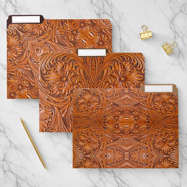 Cowboy Rustic western country tooled leather print File Folder | Zazzle