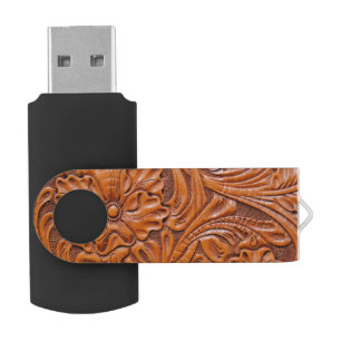 Cowboy Rustic western country tooled leather print Flash Drive