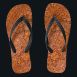 Cowboy Rustic western country tooled leather print Flip Flops<br><div class="desc">Rustic western country pattern tooled leather print flip flops. Cowboy decor accessories.</div>
