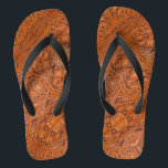 Cowboy Rustic western country tooled leather print Flip Flops<br><div class="desc">Rustic western country pattern tooled leather print flip flops. Cowboy decor accessories.</div>