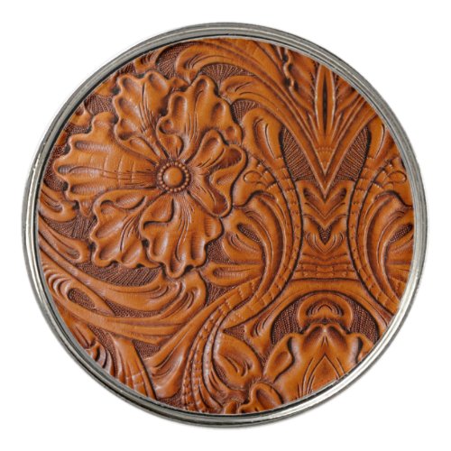 Cowboy Rustic western country tooled leather print Golf Ball Marker