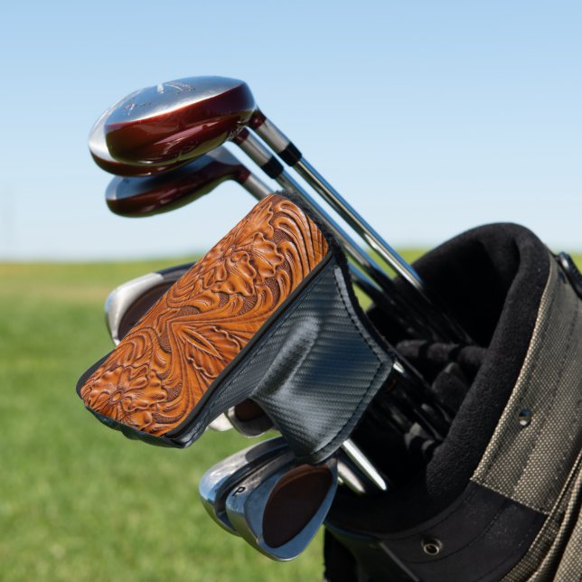 Cowboy Rustic western country tooled leather print Golf Head Cover (In Situ)