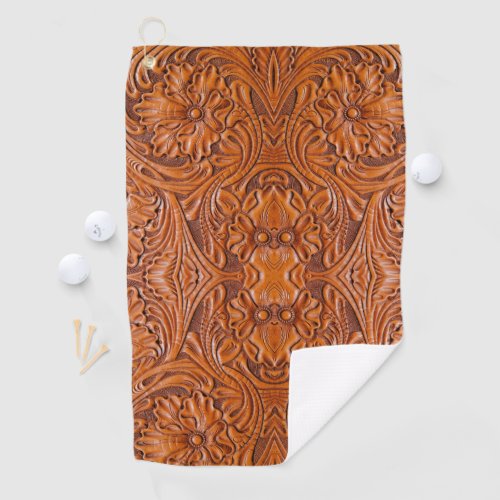 Cowboy Rustic western country tooled leather print Golf Towel