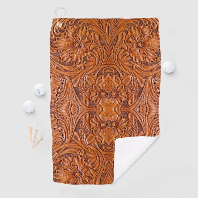 Cowboy Rustic western country tooled leather print Golf Towel (InSitu)