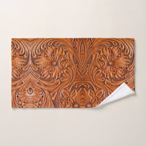 Cowboy Rustic western country tooled leather print Hand Towel