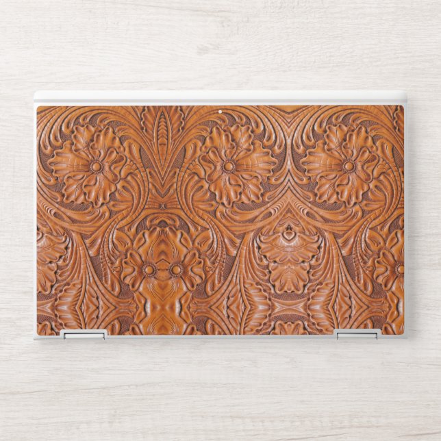 Cowboy Rustic western country tooled leather print HP Laptop Skin (Front)