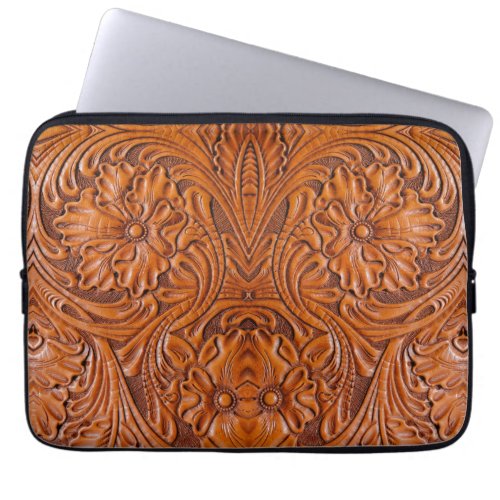Cowboy Rustic western country tooled leather print Laptop Sleeve