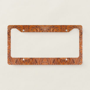 Cowboy Rustic western country tooled leather print License Plate Frame