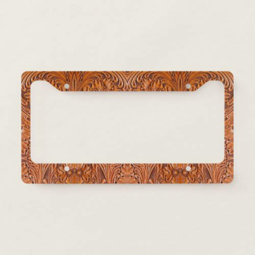 Cowboy Rustic western country tooled leather print License Plate Frame