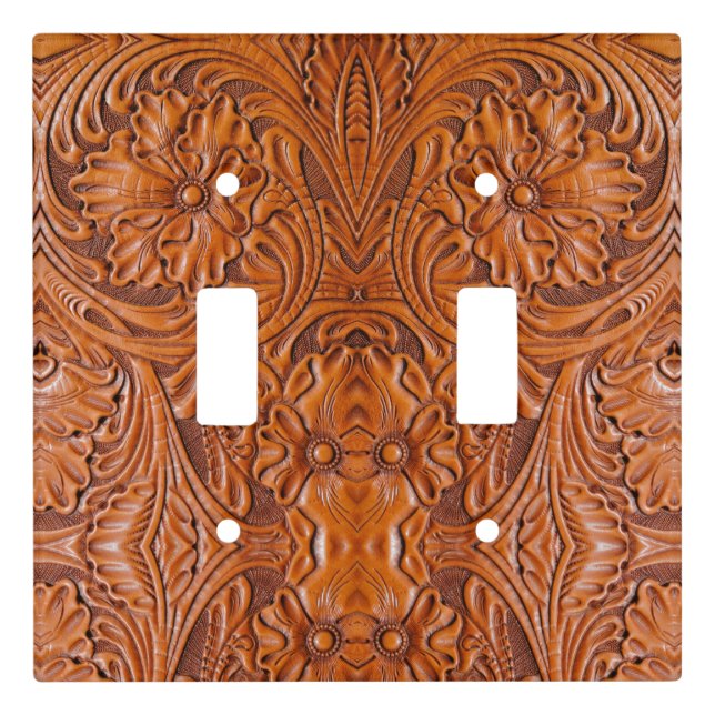 Cowboy Rustic western country tooled leather print Light Switch Cover (Front)