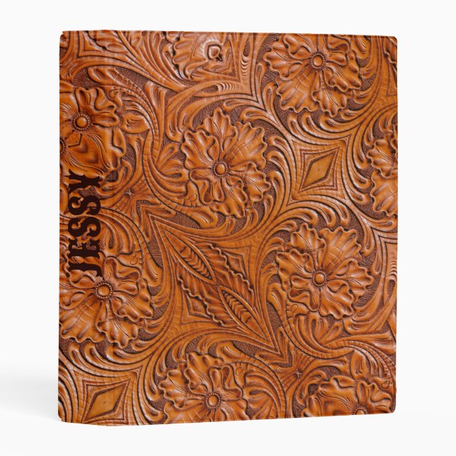 Cowboy Rustic western country tooled leather print Mini Binder (Front/Spine)