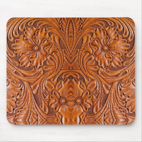 Cowboy Rustic western country tooled leather print Mouse Pad