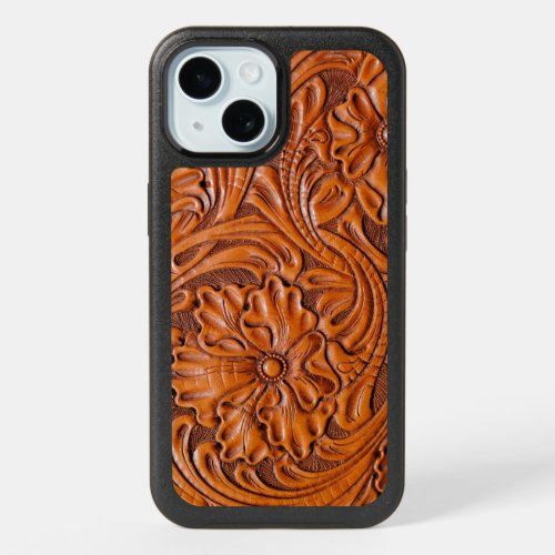Cowboy Rustic western country tooled leather print iPhone 15 Case