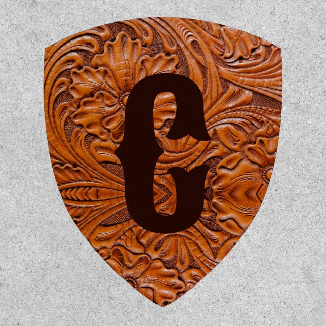 Cowboy Rustic western country tooled leather print Patch (Front)